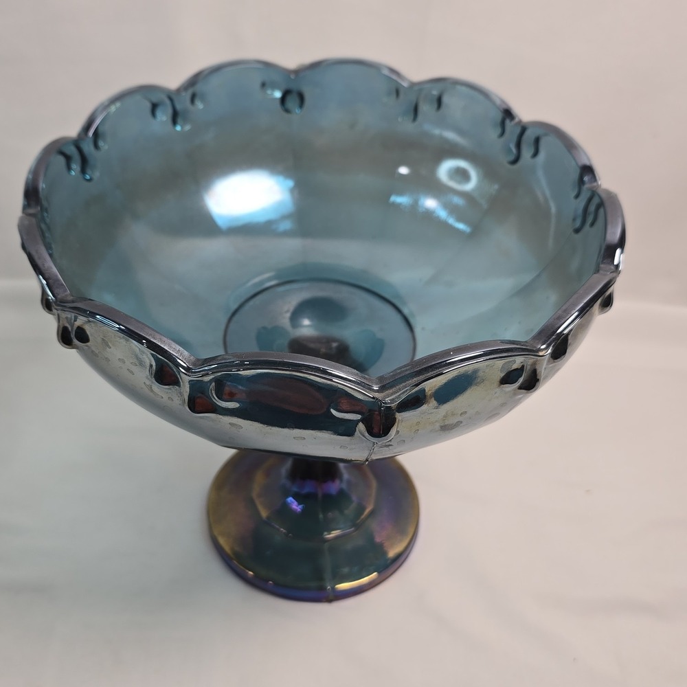 Vintage Indiana Glass Blue Carnival Glass Pedestal Compote Centerpiece Bowl - Picture 2 of 5